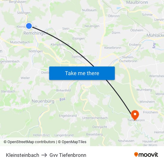 Kleinsteinbach to Gvv Tiefenbronn map