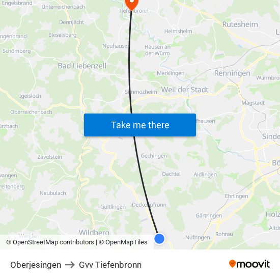 Oberjesingen to Gvv Tiefenbronn map