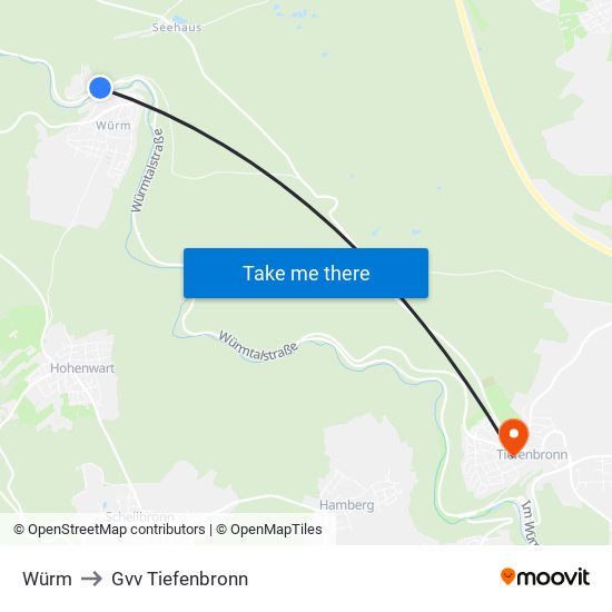 Würm to Gvv Tiefenbronn map