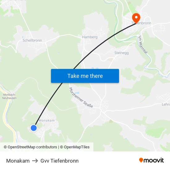 Monakam to Gvv Tiefenbronn map