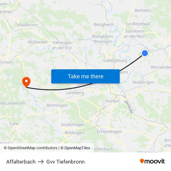Affalterbach to Gvv Tiefenbronn map