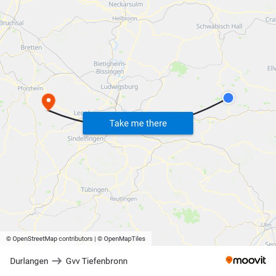 Durlangen to Gvv Tiefenbronn map