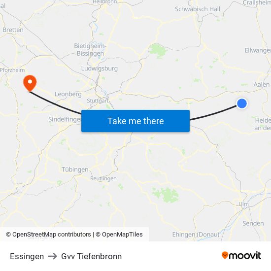 Essingen to Gvv Tiefenbronn map