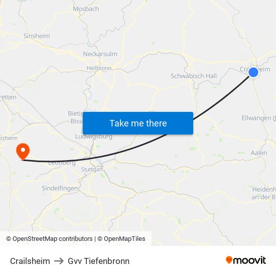 Crailsheim to Gvv Tiefenbronn map
