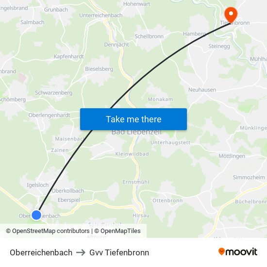 Oberreichenbach to Gvv Tiefenbronn map