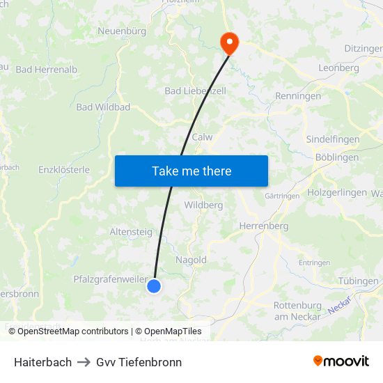 Haiterbach to Gvv Tiefenbronn map