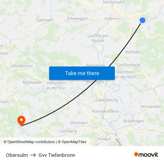 Obersulm to Gvv Tiefenbronn map