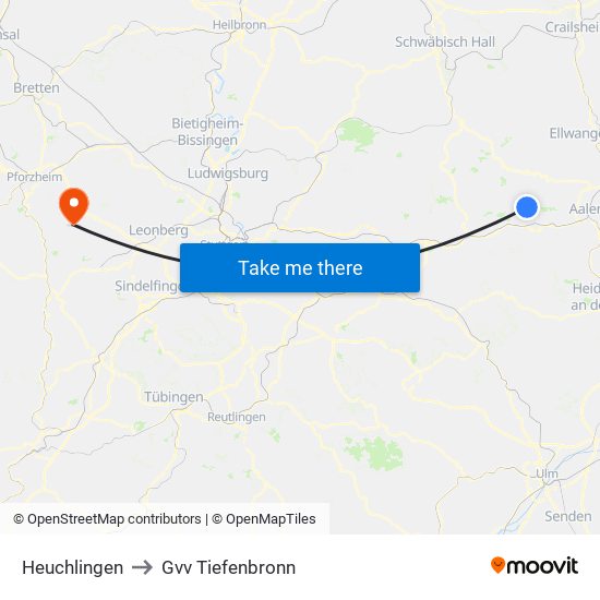 Heuchlingen to Gvv Tiefenbronn map