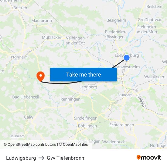 Ludwigsburg to Gvv Tiefenbronn map