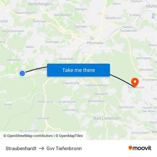 Straubenhardt to Gvv Tiefenbronn map