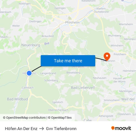 Höfen An Der Enz to Gvv Tiefenbronn map