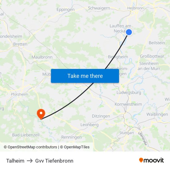 Talheim to Gvv Tiefenbronn map