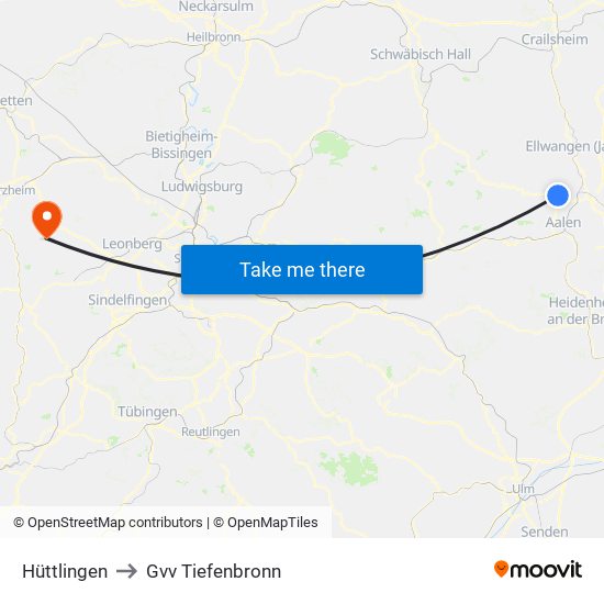 Hüttlingen to Gvv Tiefenbronn map