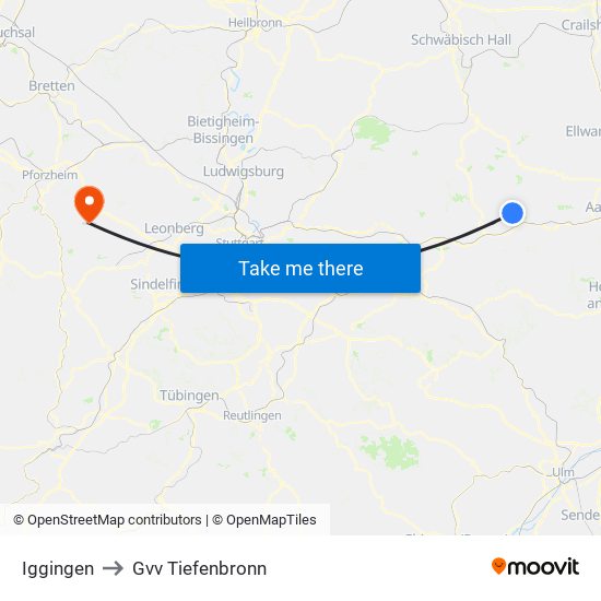 Iggingen to Gvv Tiefenbronn map
