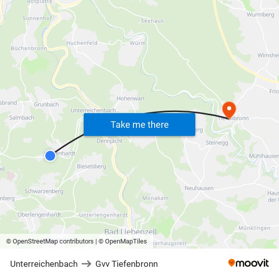 Unterreichenbach to Gvv Tiefenbronn map