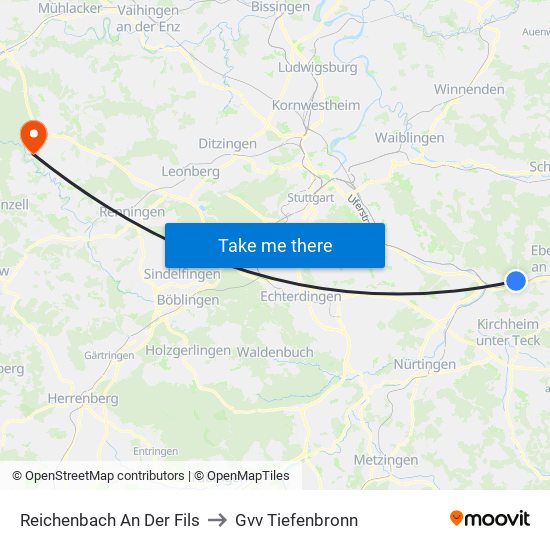 Reichenbach An Der Fils to Gvv Tiefenbronn map