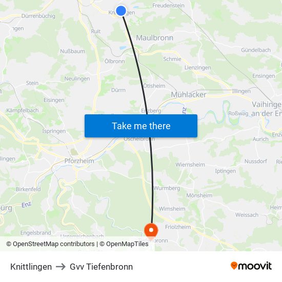 Knittlingen to Gvv Tiefenbronn map
