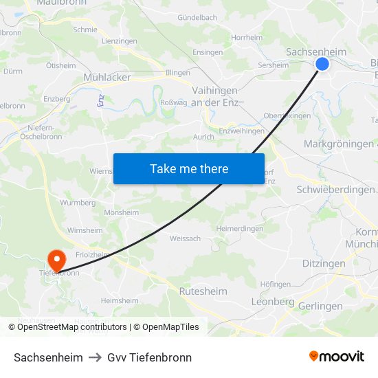 Sachsenheim to Gvv Tiefenbronn map