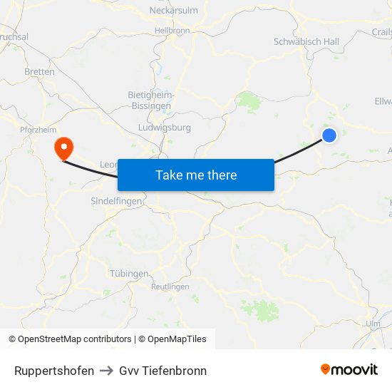 Ruppertshofen to Gvv Tiefenbronn map