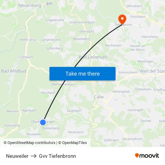 Neuweiler to Gvv Tiefenbronn map