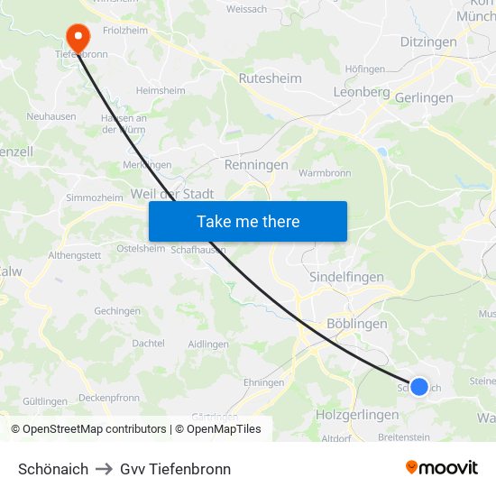 Schönaich to Gvv Tiefenbronn map