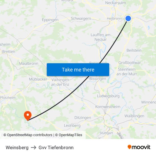 Weinsberg to Gvv Tiefenbronn map