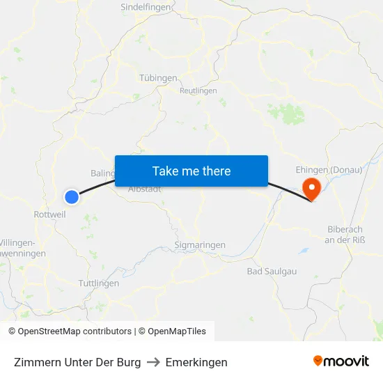Zimmern Unter Der Burg to Emerkingen map
