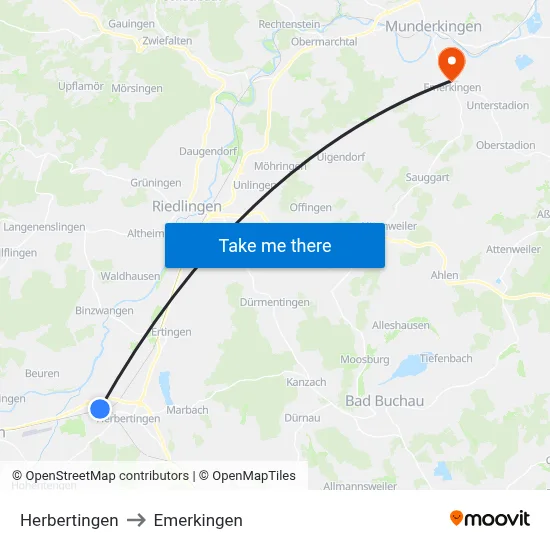 Herbertingen to Emerkingen map