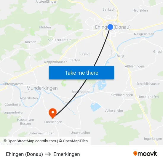Ehingen (Donau) to Emerkingen map