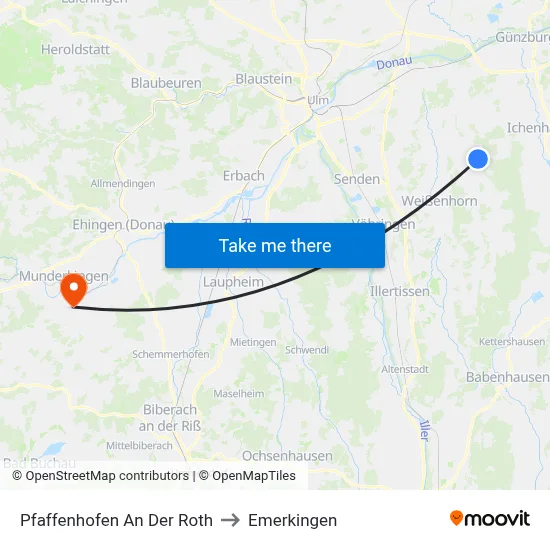 Pfaffenhofen An Der Roth to Emerkingen map