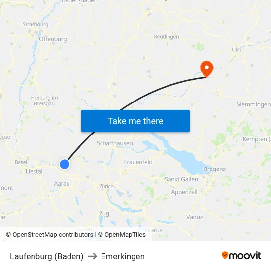 Laufenburg (Baden) to Emerkingen map