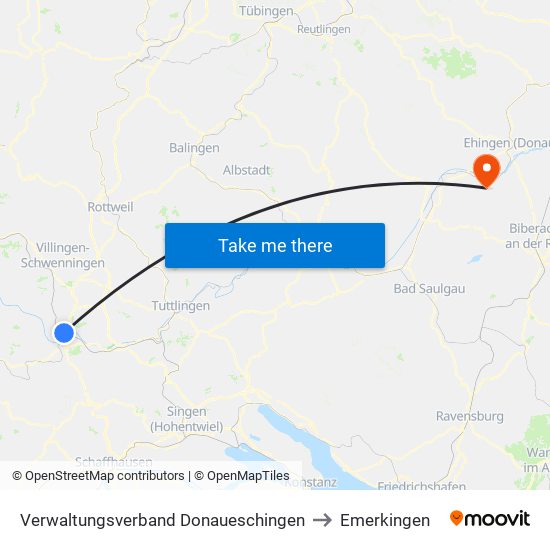 Verwaltungsverband Donaueschingen to Emerkingen map
