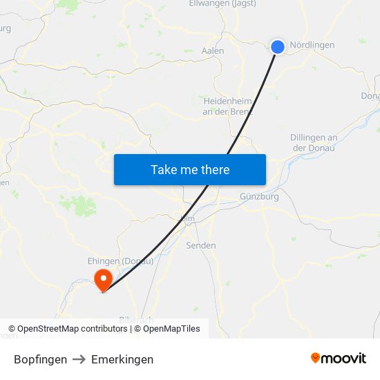 Bopfingen to Emerkingen map