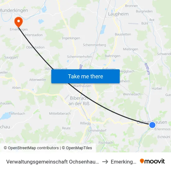 Verwaltungsgemeinschaft Ochsenhausen to Emerkingen map