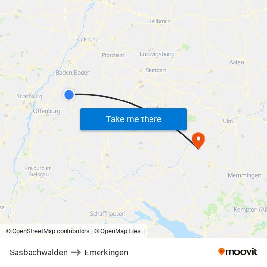 Sasbachwalden to Emerkingen map