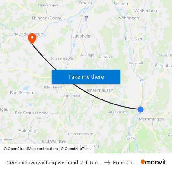 Gemeindeverwaltungsverband Rot-Tannheim to Emerkingen map