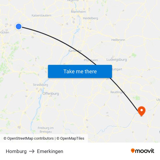 Homburg to Emerkingen map