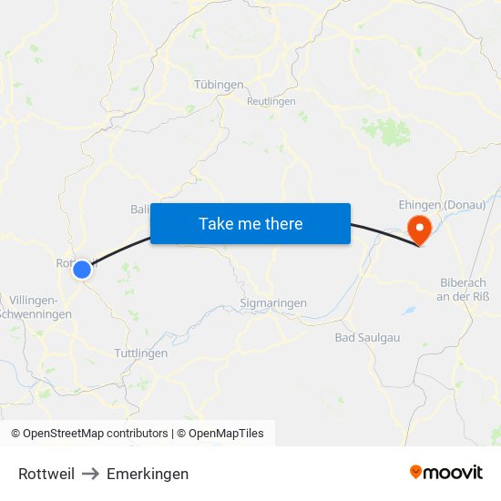 Rottweil to Emerkingen map