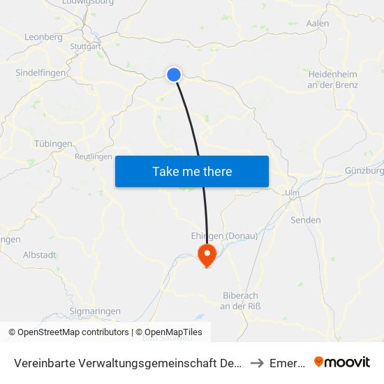 Vereinbarte Verwaltungsgemeinschaft Der Stadt Ebersbach An Der Fils to Emerkingen map