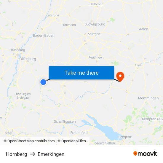 Hornberg to Emerkingen map