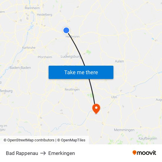 Bad Rappenau to Emerkingen map