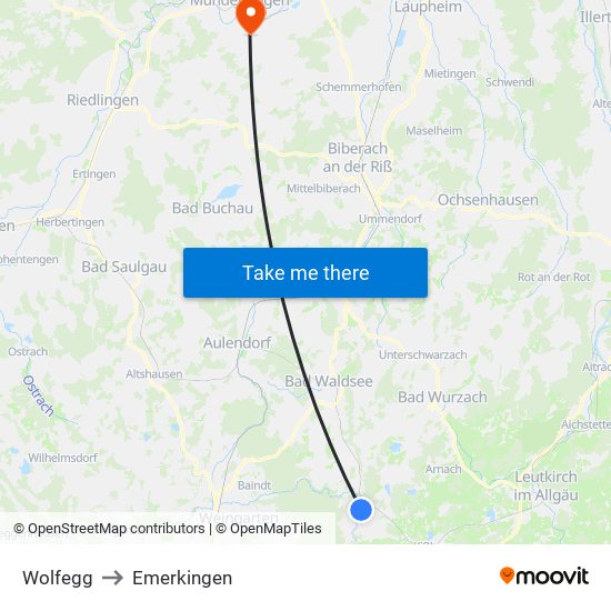 Wolfegg to Emerkingen map