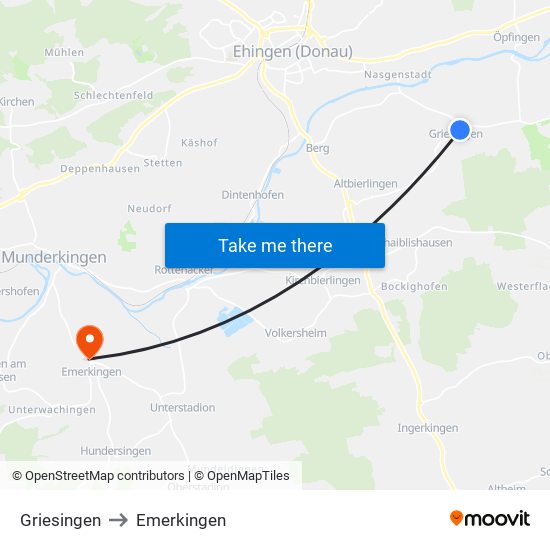 Griesingen to Emerkingen map