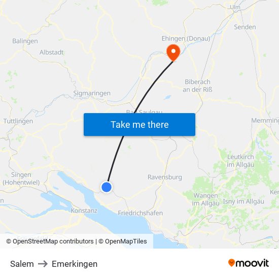 Salem to Emerkingen map