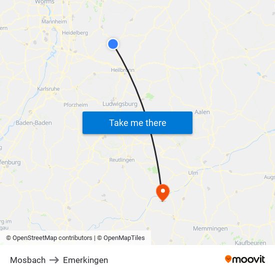 Mosbach to Emerkingen map