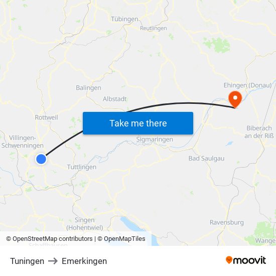 Tuningen to Emerkingen map