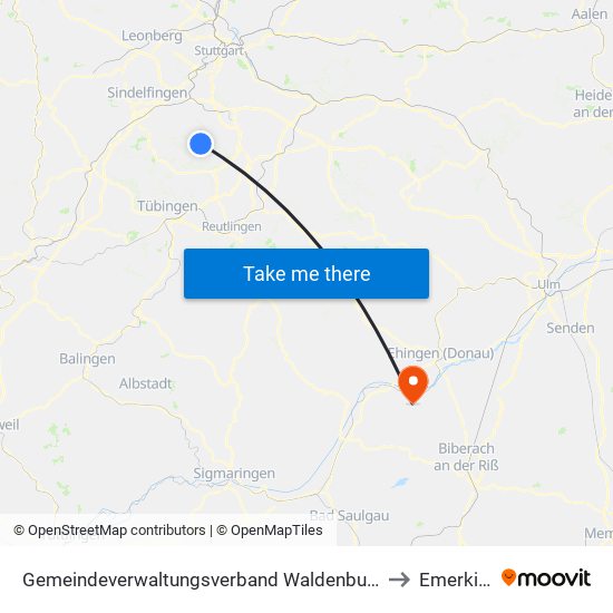 Gemeindeverwaltungsverband Waldenbuch/Steinenbronn to Emerkingen map