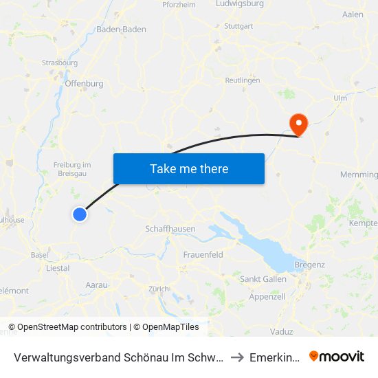 Verwaltungsverband Schönau Im Schwarzwald to Emerkingen map