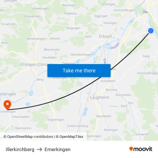 Illerkirchberg to Emerkingen map