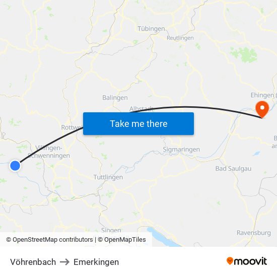 Vöhrenbach to Emerkingen map